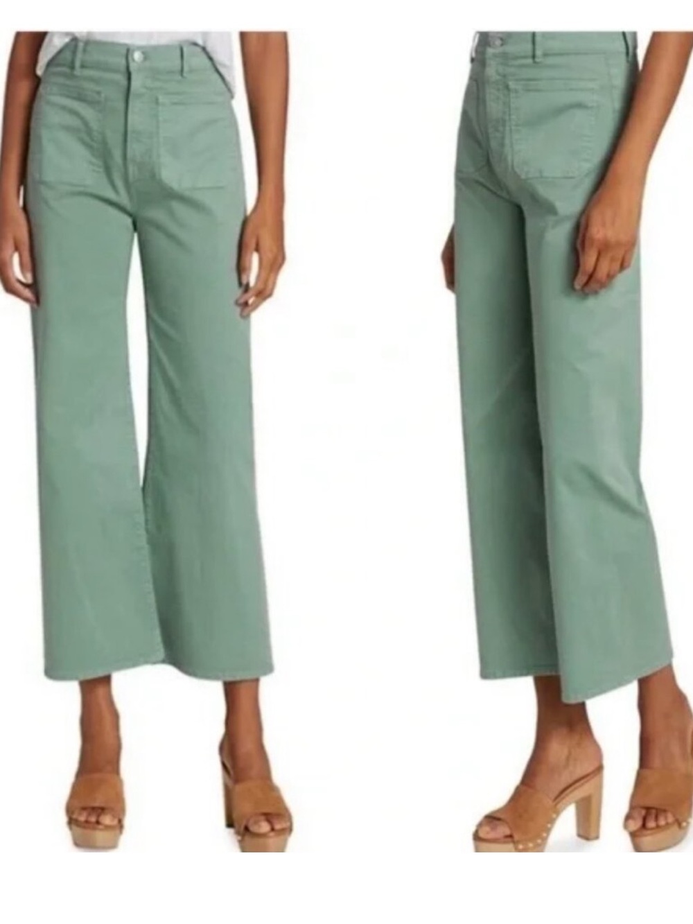 Veronica Beard Grant Wide Leg Green Seaglass Raw Hem Pants Size 29